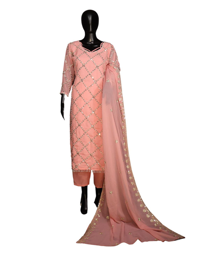 Pink Real Hand Work Sequence Embroiderd Suits