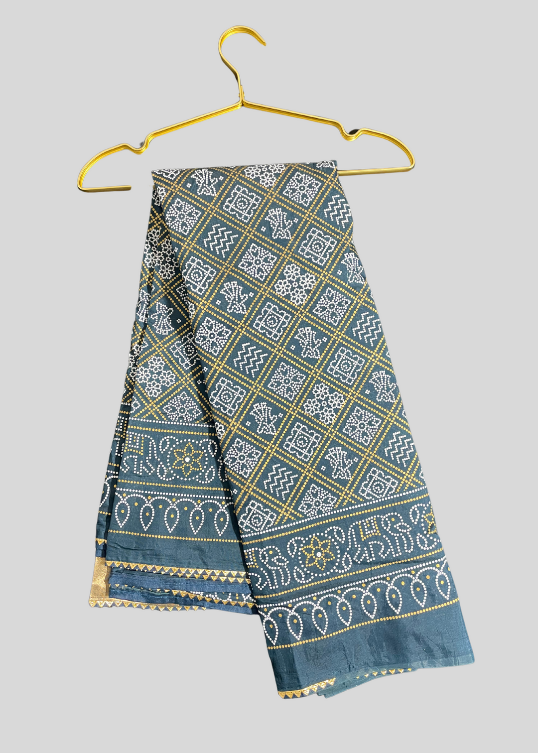 Rama green khadi bandhani printed cotton saree [SKU:S103161]
