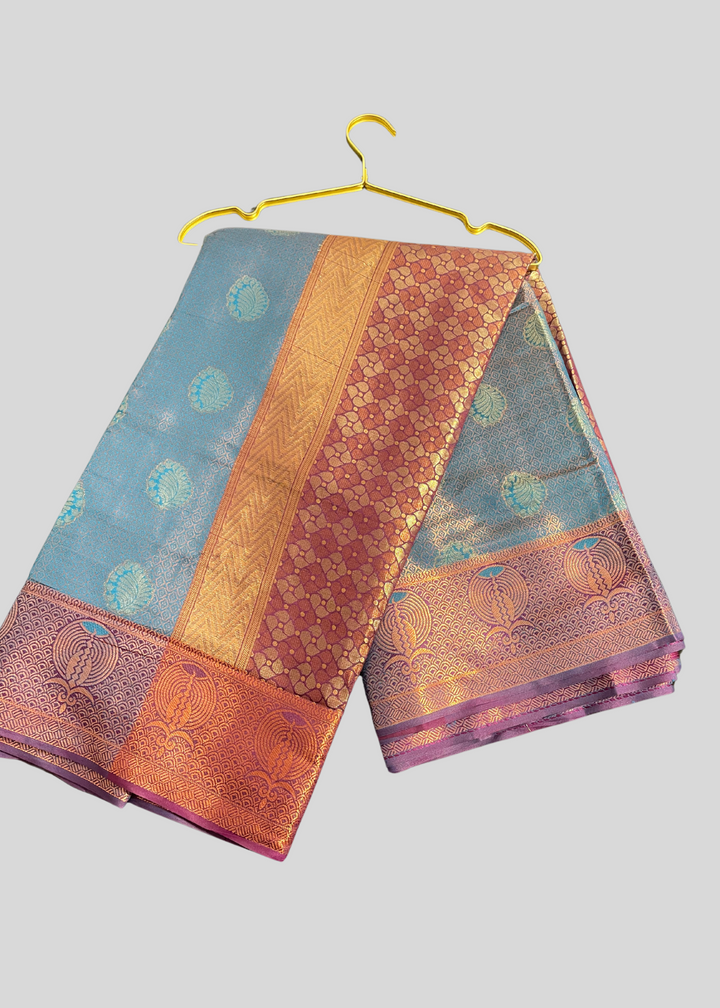 #Rama green color kanchipuram silk saree with zari weaving work [SKU:S102122]