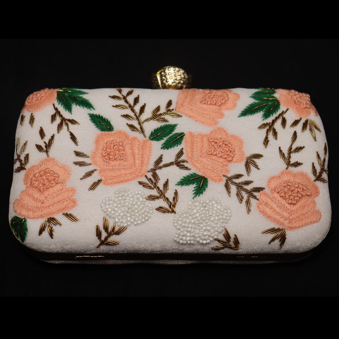 Peach Roses White Clutch [SKU:C101142]