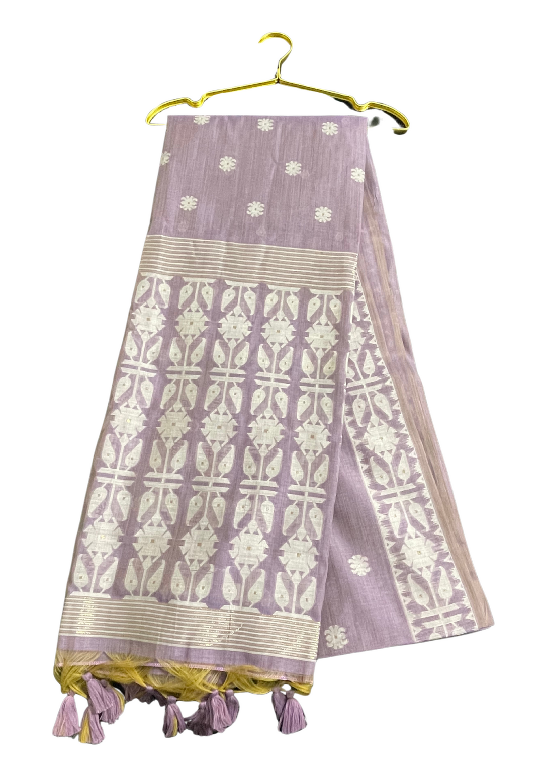 Lavender soft muga cotton saree with jamdani weaving work [SKU:S101952]