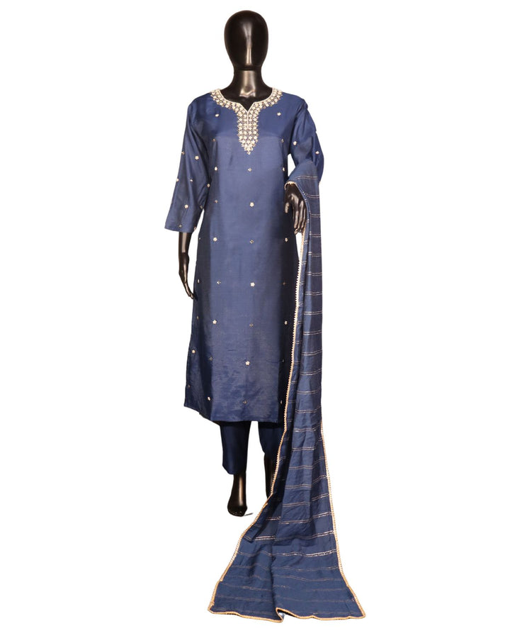 Navy Blue Muslin Embroidery Worked Salwar Suit