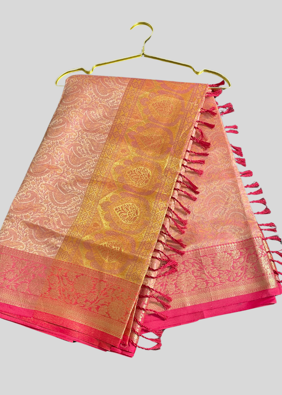 # Peach banarasi silk saree with zari weaving work [SKU:S101722]