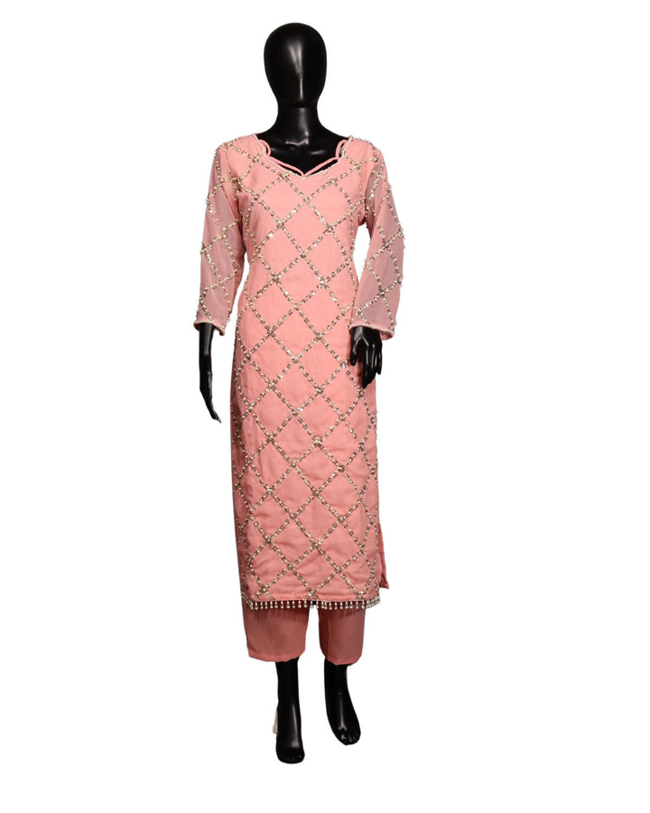 Pink Real Hand Work Sequence Embroiderd Suits