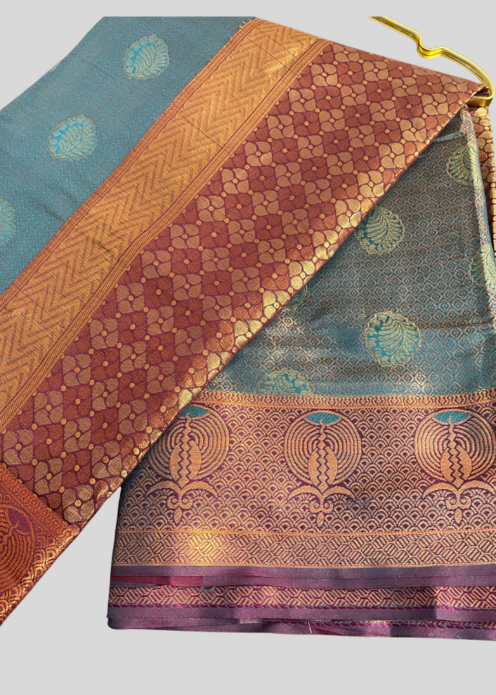 #Rama green color kanchipuram silk saree with zari weaving work [SKU:S102122]