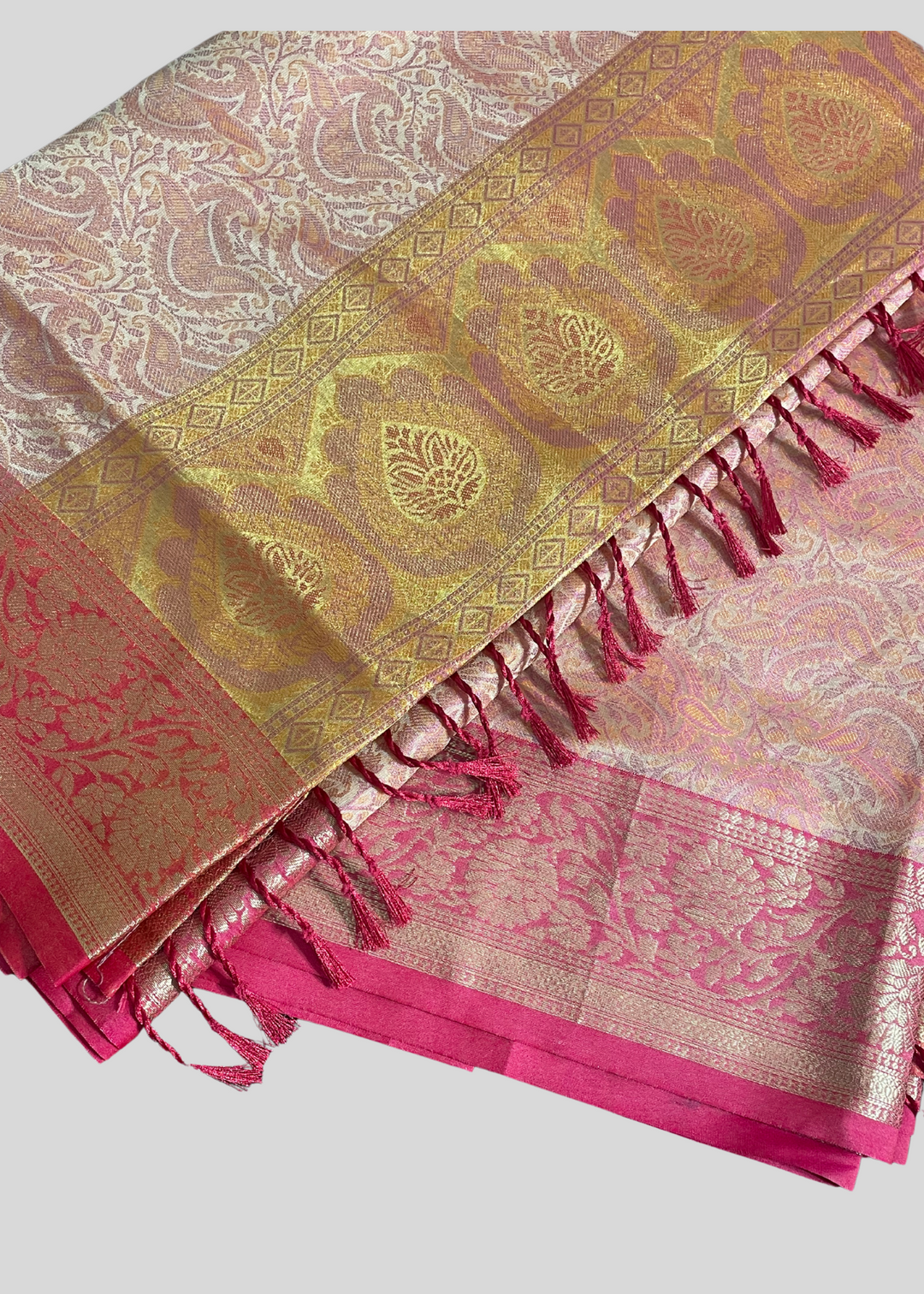 # Peach banarasi silk saree with zari weaving work [SKU:S101722]