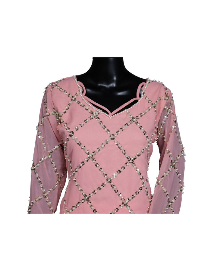 Pink Real Hand Work Sequence Embroiderd Suits