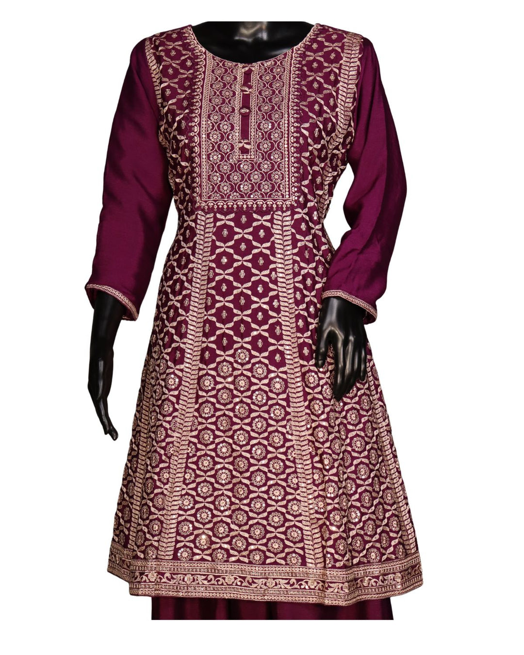 Purple Chinnon Silk Embroidery Worked Sharara Suit