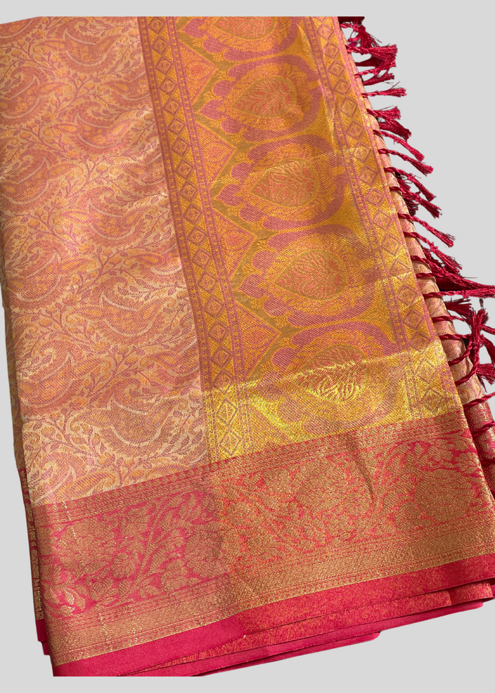 # Peach banarasi silk saree with zari weaving work [SKU:S101722]