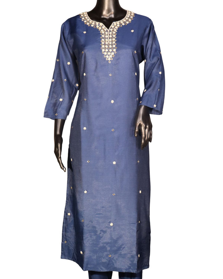 Navy Blue Muslin Embroidery Worked Salwar Suit