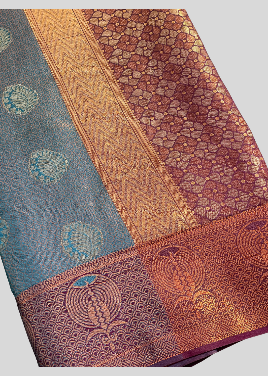 #Rama green color kanchipuram silk saree with zari weaving work [SKU:S102122]