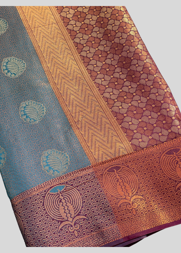 #Rama green color kanchipuram silk saree with zari weaving work [SKU:S102122]