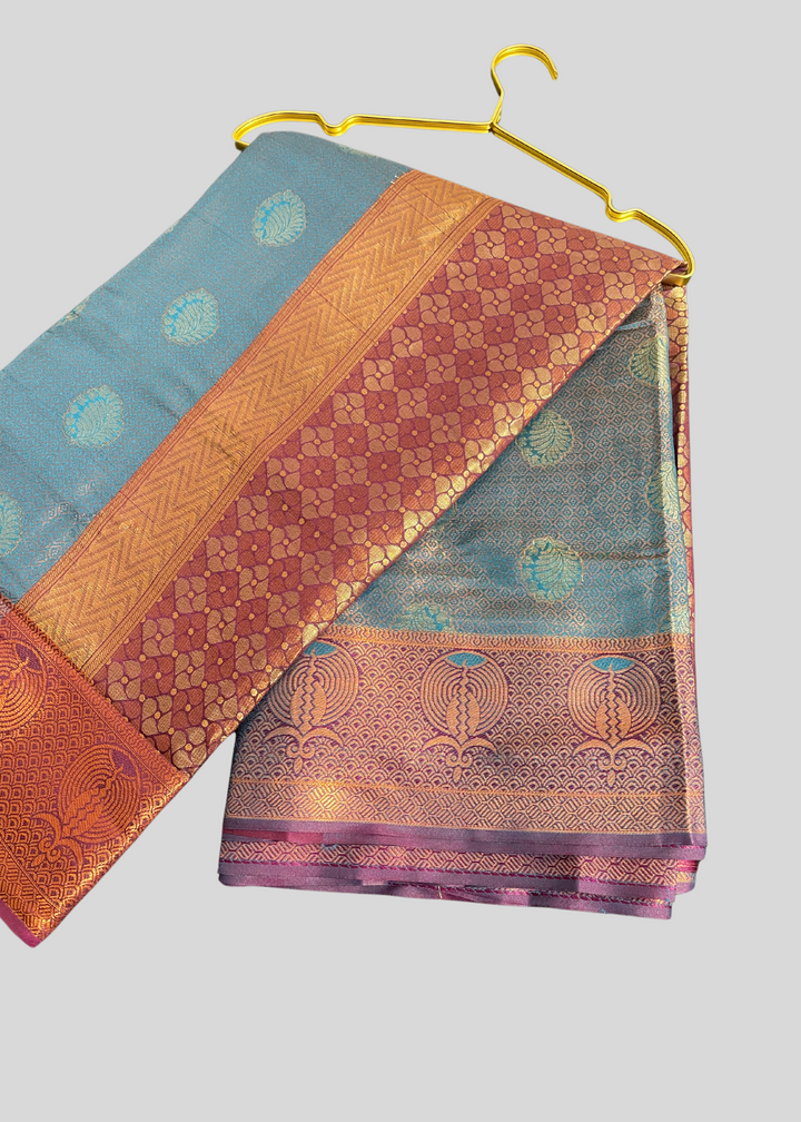 #Rama green color kanchipuram silk saree with zari weaving work [SKU:S102122]