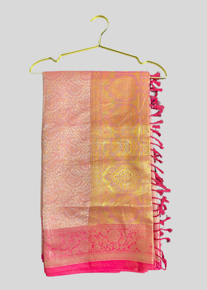# Peach banarasi silk saree with zari weaving work [SKU:S101722]