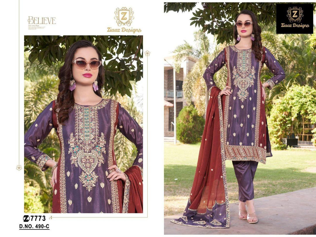 Burgundy Plum Premium Chinon Coding Embroidery Salwar Suit [SKU D106423]