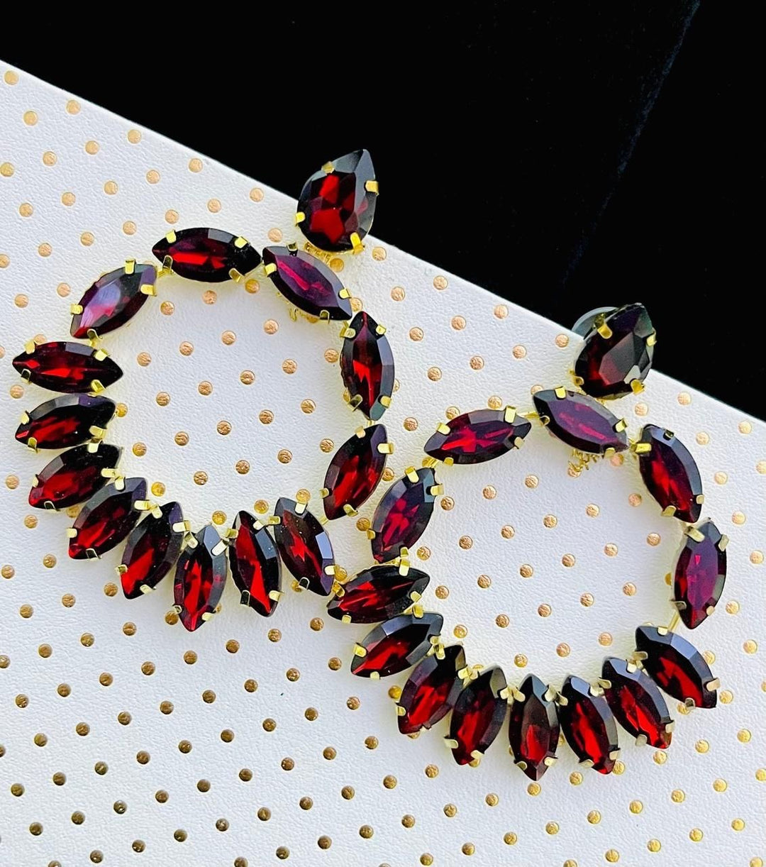 Premium Maroon Stone Worked Earring [SKU 101480]