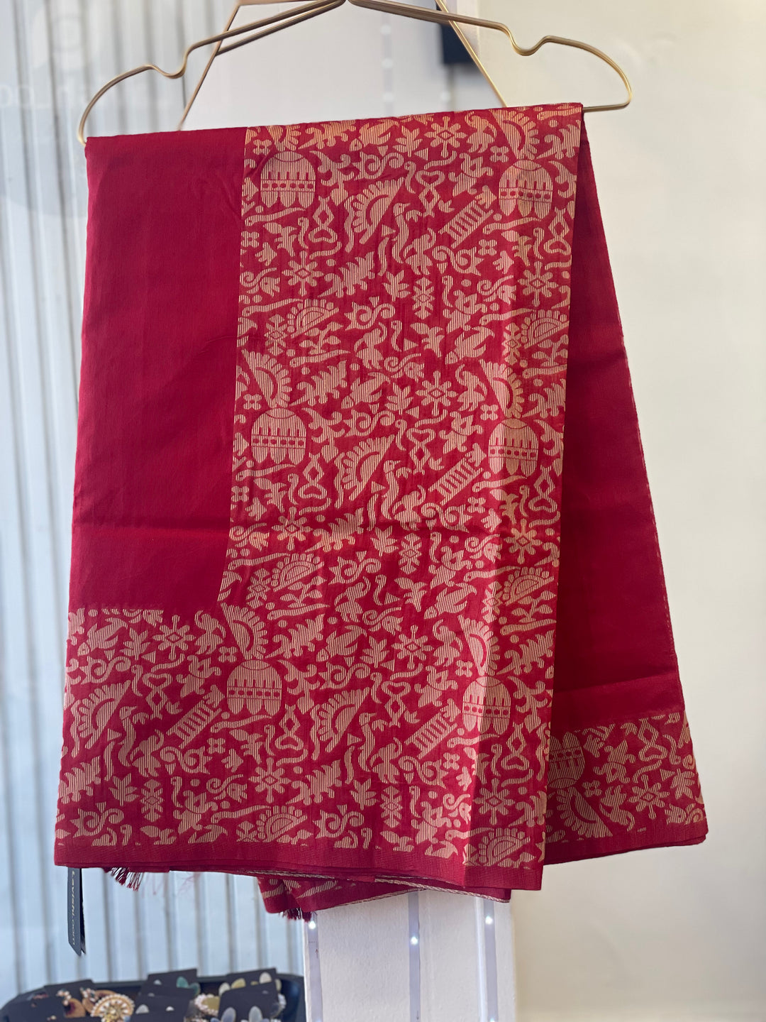 # Red Pure Cotton Printed Saree [SKU: SO104411]