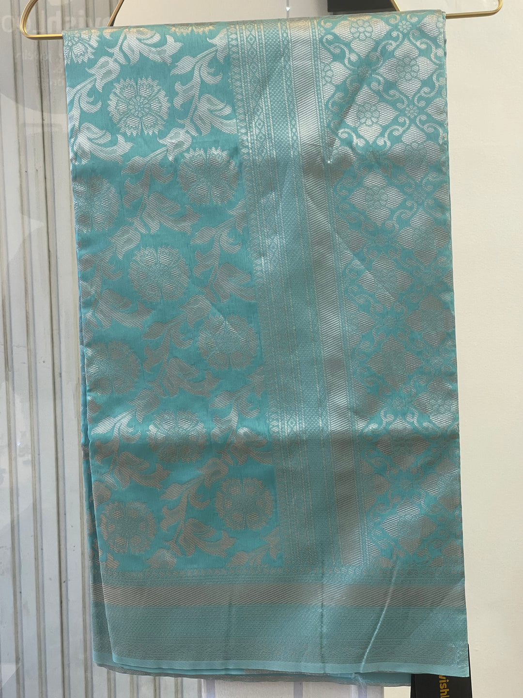 # Sky Blue Pure Lichi Silk Saree [SKU: SO104916]