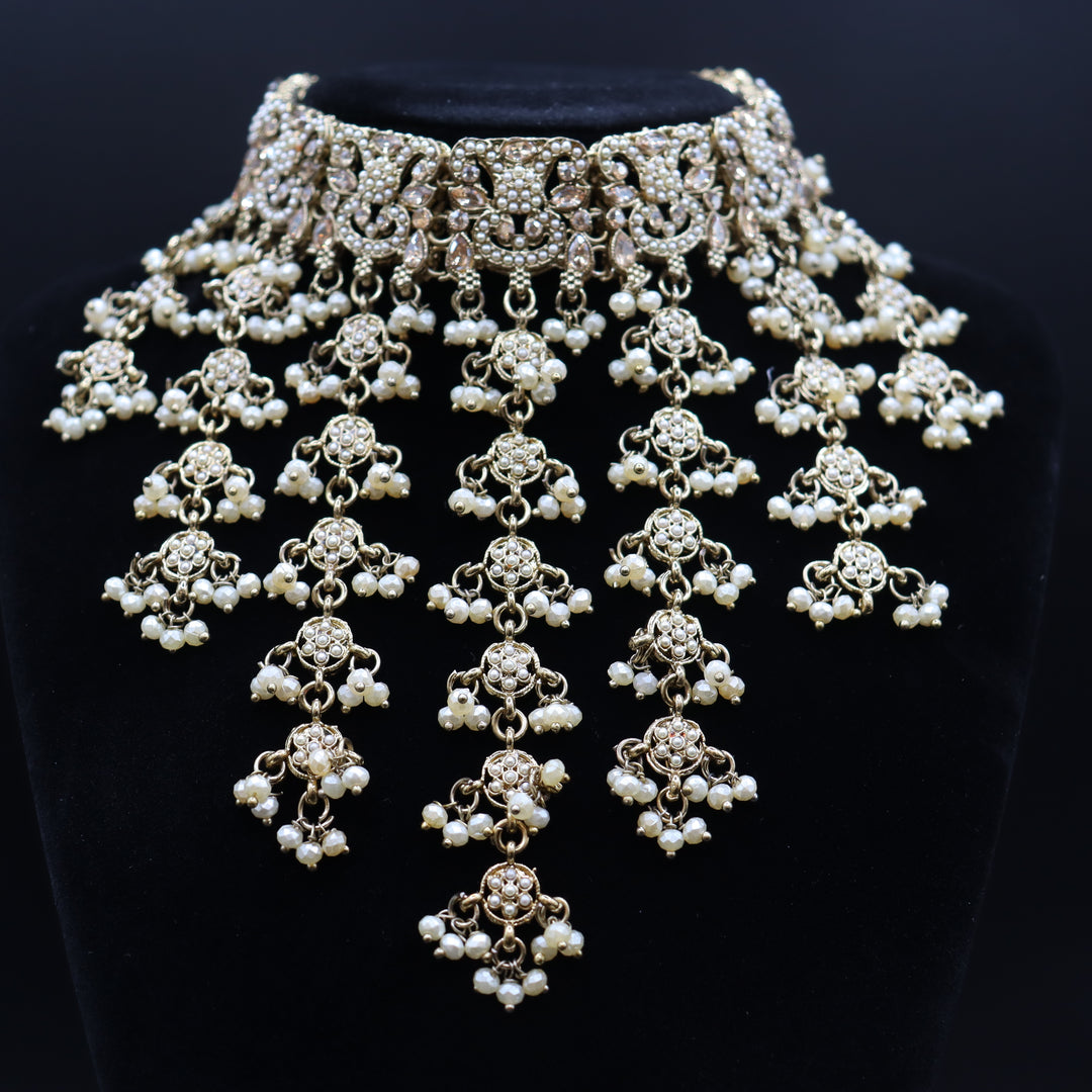 Beige Premium Quality Reverse AD Stone Work Choker Set [SKU: N010912]