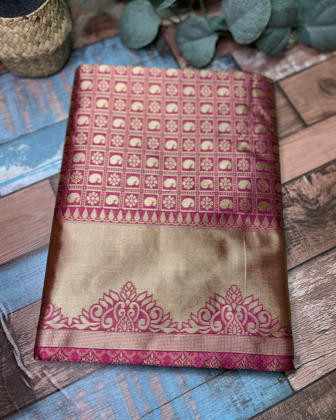# Golden Maroon  Pure Lichi Silk Saree [SKU: SO105219]