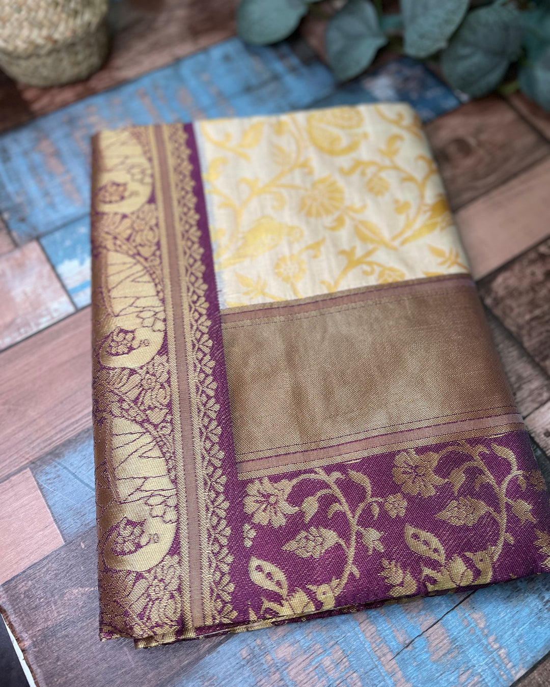 # Creamy Purple Pure Lichi Silk Saree [SKU: SO105017]