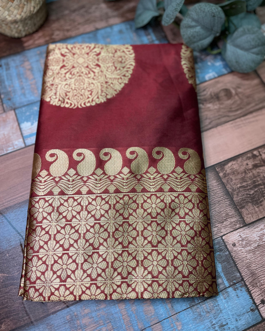 # Maroon Pure Lichi Silk Saree [SKU: SO104815]
