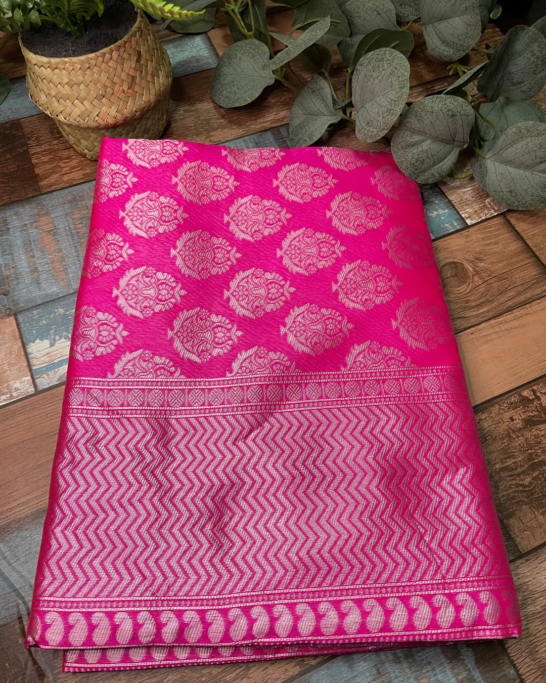 # Hot Pink Pure Lichi Silk Saree [SKU: SO209903]