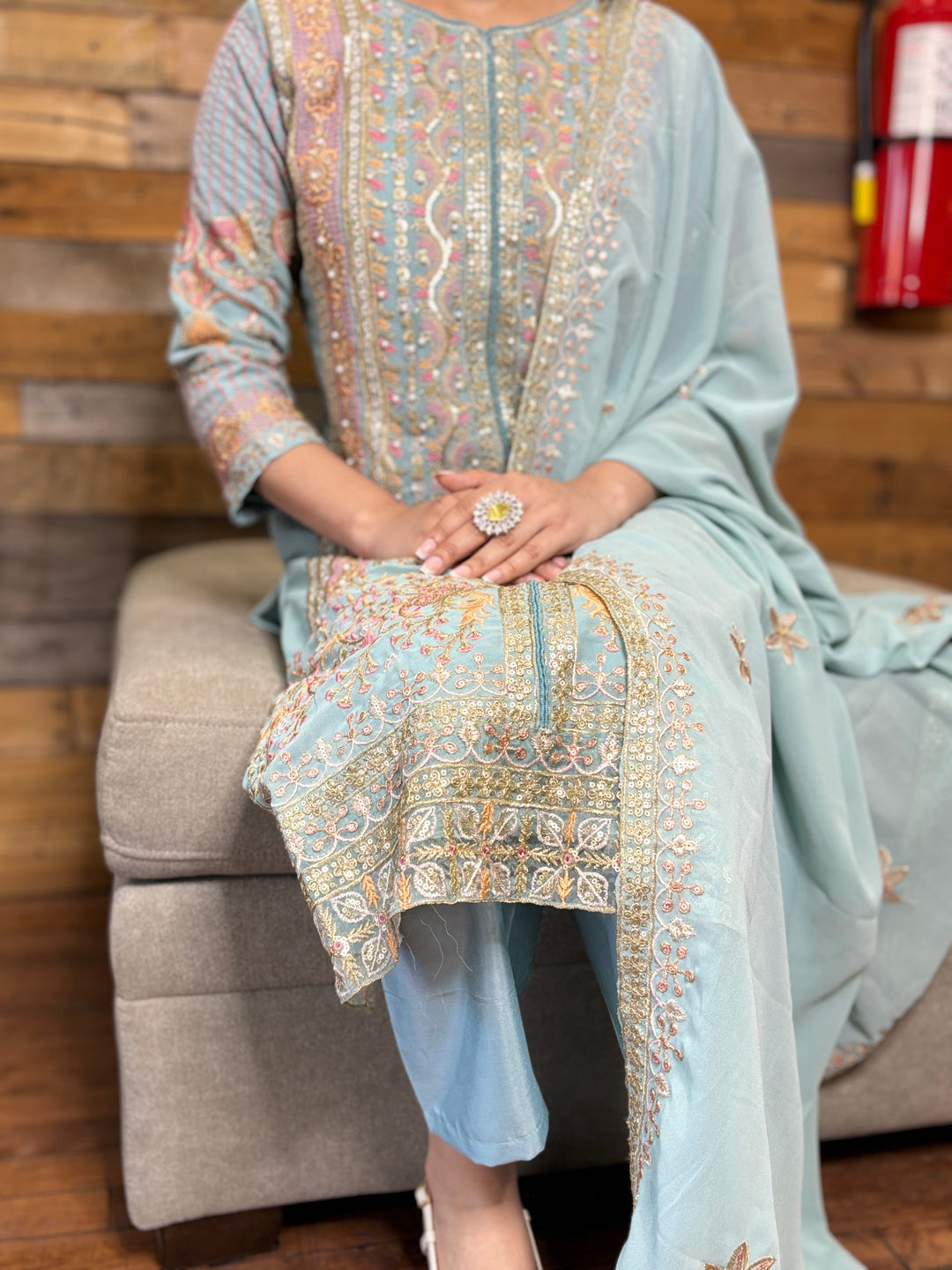 Sky Blue Premium Maaria-A Faux Georgette Salwar Suit [SKU D105133]