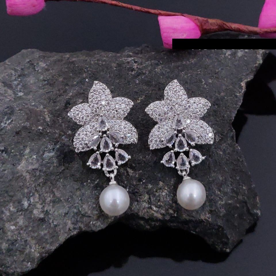 Premium Stone Worked White Stud Earrings [SKU 100780]