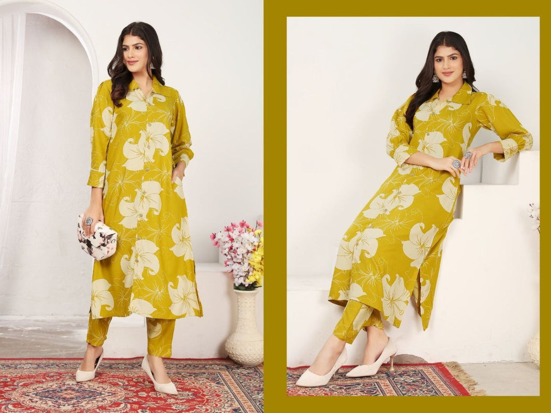 Premium Rayon Goldenrod Color Co-ord set [SKU CO100581]