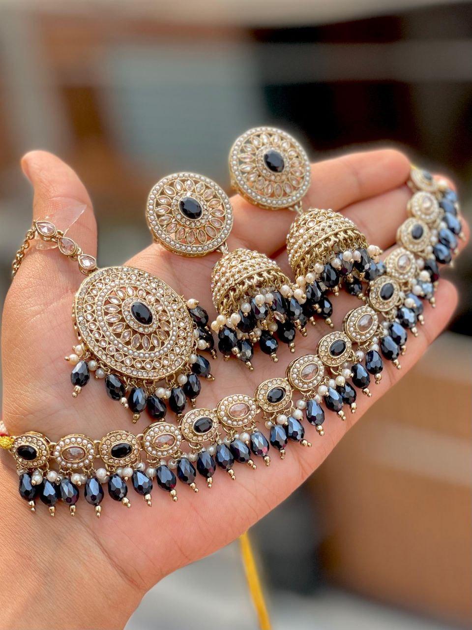 Jet Black Premium Quality Reverse AD Pakistani Choker Set [SKU: N010681]