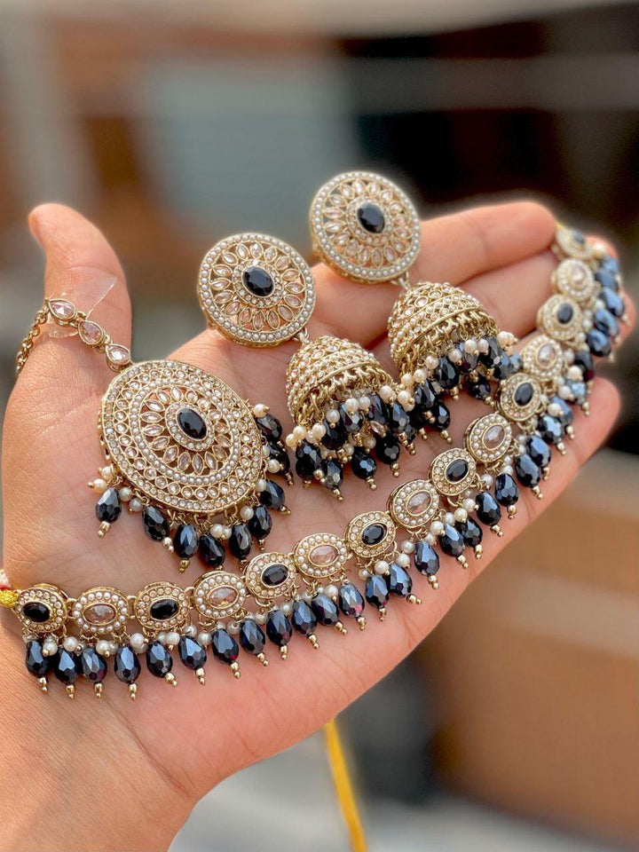 Jet Black Premium Quality Reverse AD Pakistani Choker Set [SKU: N010681]