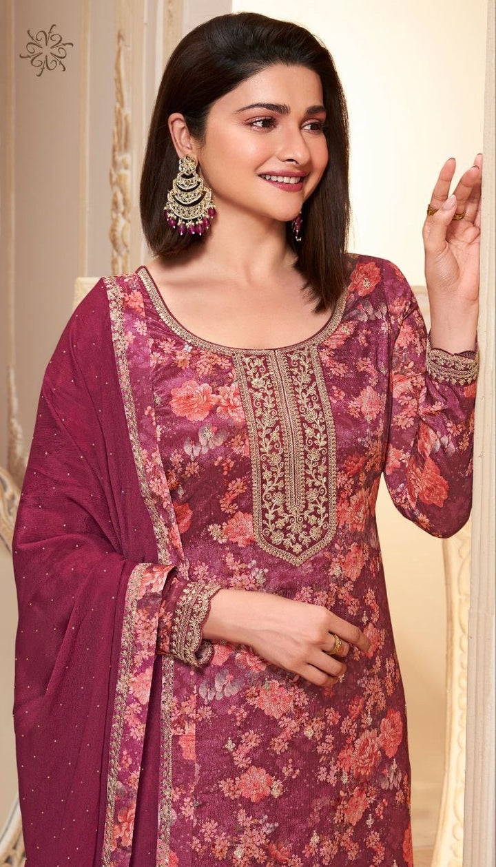 Maroon   Chinon Digital Printed Salwar Suit [SKU D101243]