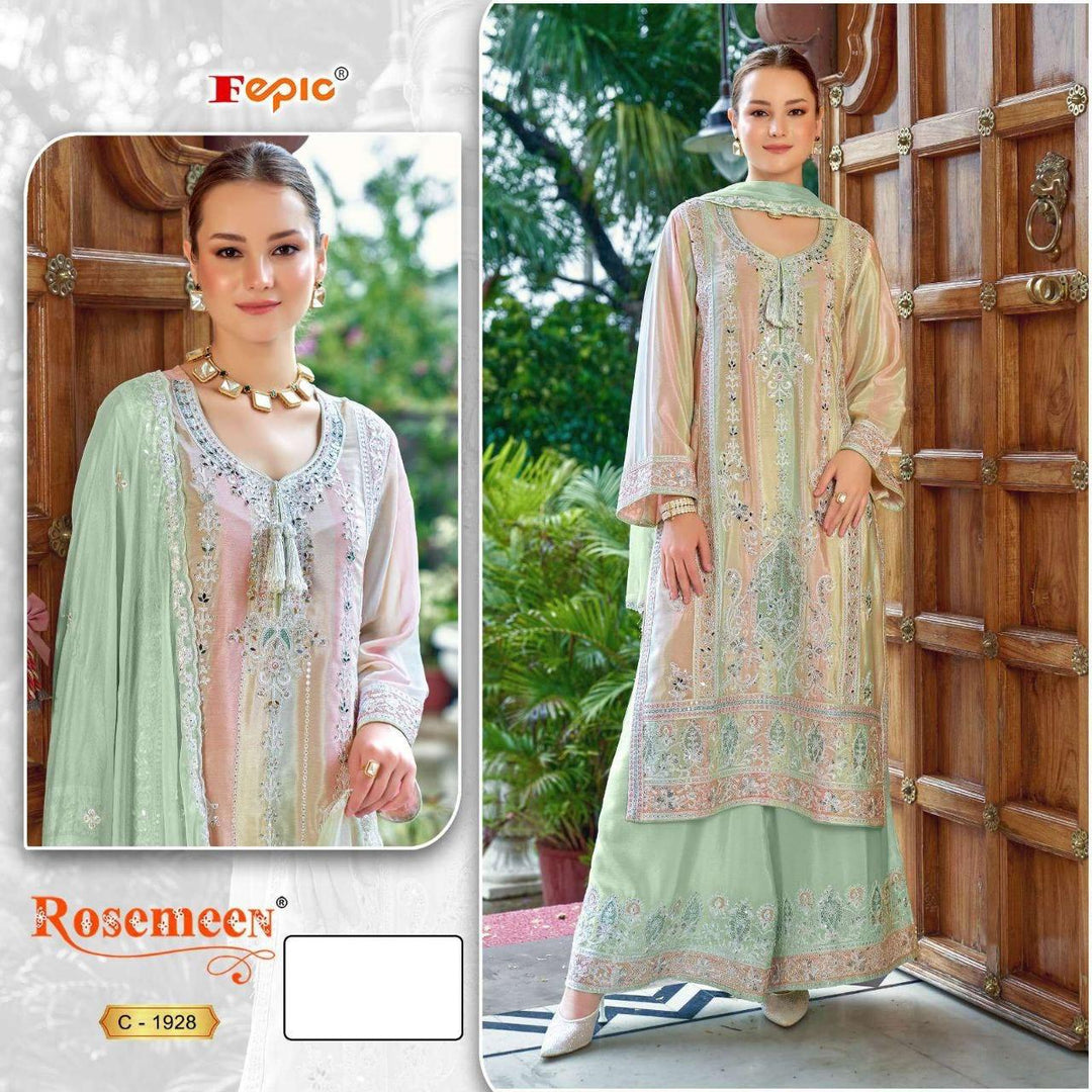 MINT HEAVY CHINON EMBROIDERY WORKED SALWAR SUIT [SKU: D105353]