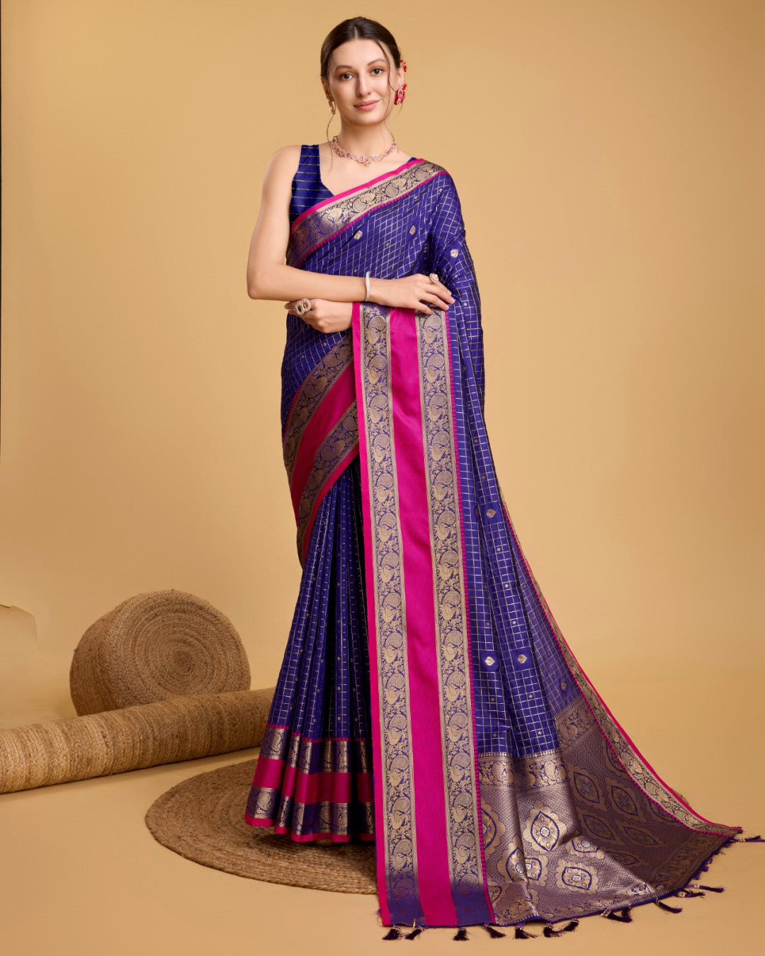 # Violet color cotton silk saree with zari weaving work [ SKU: S101502 ]