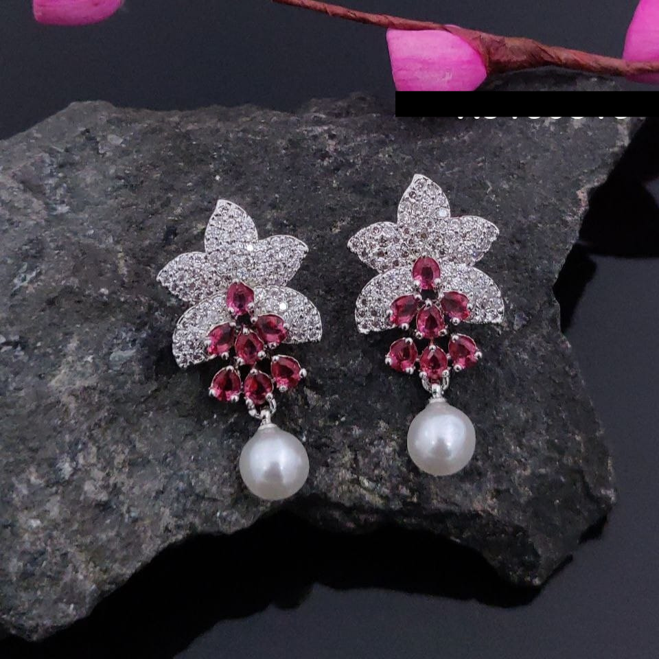 Premium Stone Worked White Stud Earrings [SKU 100980]